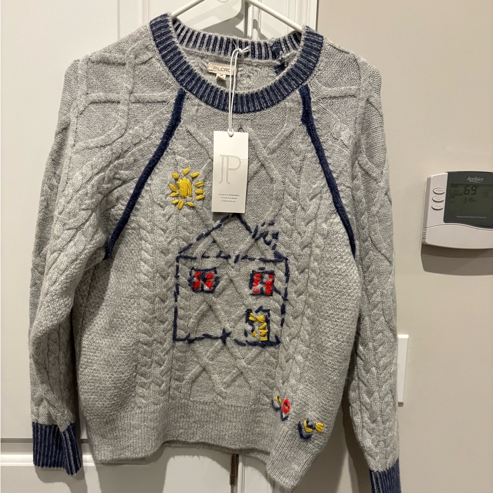 Brand new with tags Pilcro patterned grey sweater Anthropologie size xs